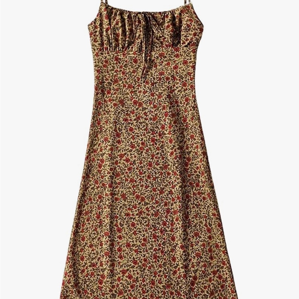 Floral Print Dress - Red and Cream